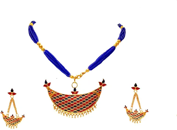 Assamese_Traditional_Gold_Plated_Red_Blue_Colour_Joonbiri_Tassel_Jewellery_Set_For_Women